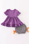 Purple halloween pumpkin BOO applique baby set