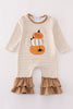 Khaki stripe pumpkin glitter girl romper