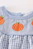 Blue gingham pumpkin embroidery girl bubble