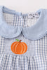 Blue gingham pumpkin embroidery boy bubble