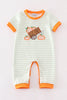 Orange wheelbarrow pumpkin applique boy romper