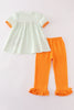 Orange wheelbarrow pumpkin applique girl set