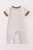 Brown football french knot stripe boy romper