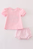 Pink noah's ark applique baby girl set