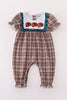 Brown plaid turkey french knot girl romper