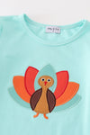 Green turkey applique girl set