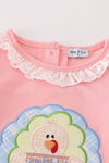 Pink turkey applique girl set