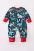 Green dinosaur print ruffle romper