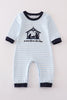 Navy plaid nativity embroidery boy romper
