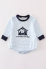 Navy nativity embroidery gingham boy bubble