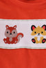 Fox embroidery gingham pants set