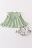 Sage floral print velvet ruffle baby set