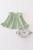 Sage floral print velvet ruffle baby set