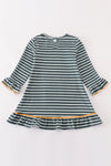 Green stripe cow pumpkin applique dress