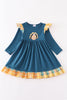 Navy thanksgiving turkey applique ruffle dress