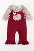 Maroon thanksgiving turkey applique floral girl romper set