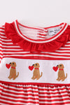 Red valentine puppy embroidery girl romper