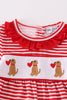 Red valentine puppy embroidery girl romper