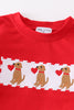 Red valentine puppy embroidery boy bloomer set