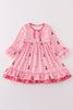 Pink stripe barbie print ruffle dress