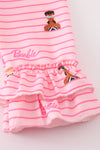 Pink stripe barbie print ruffle dress