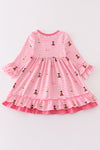 Pink stripe barbie print ruffle dress