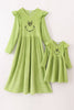 Green velvet christmas charactor embroidery mom&me dress