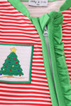 Red stripe christmas tree ruffle girl romper