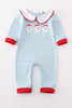 Blue stripe santa claus embroider boy romper