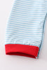 Blue stripe santa claus embroider boy romper