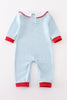Blue stripe santa claus embroider boy romper