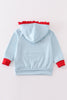 Blue stripe christmas santa ruffle embroidery girl hoodie