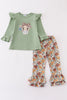 Green cow applique girl set