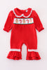 Red velvet christmas gingerbread embroidery girl ruffle romper