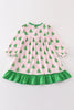 Green christmas tree print ruffle girl gown