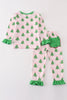 Green christmas tree print ruffle girl pajamas set