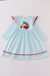 Blue christmas camper van applique dress