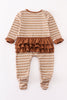 Brown stripe antler applique girl romper