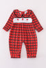 Red christmas santa embroidery smocked plaid boy bishop romper