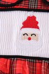 Red christmas santa embroidery smocked plaid boy bishop romper