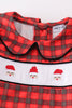 Red christmas santa embroidery smocked plaid boy set