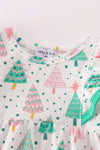 Green christmas tree print ruffle bubble