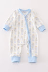 Blue nutcracker print zip boy romper