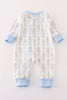 Blue nutcracker print zip boy romper