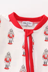 Red nutcracker print ruffle zip boy romper