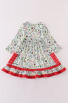 Christmas print ruffle dress