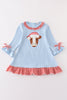 Blue christmas cow applique girl dress