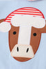 Blue christmas cow applique girl dress