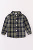 Navy plaid boy button down shirt