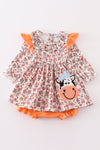 Coral floral cow applique girl bubble